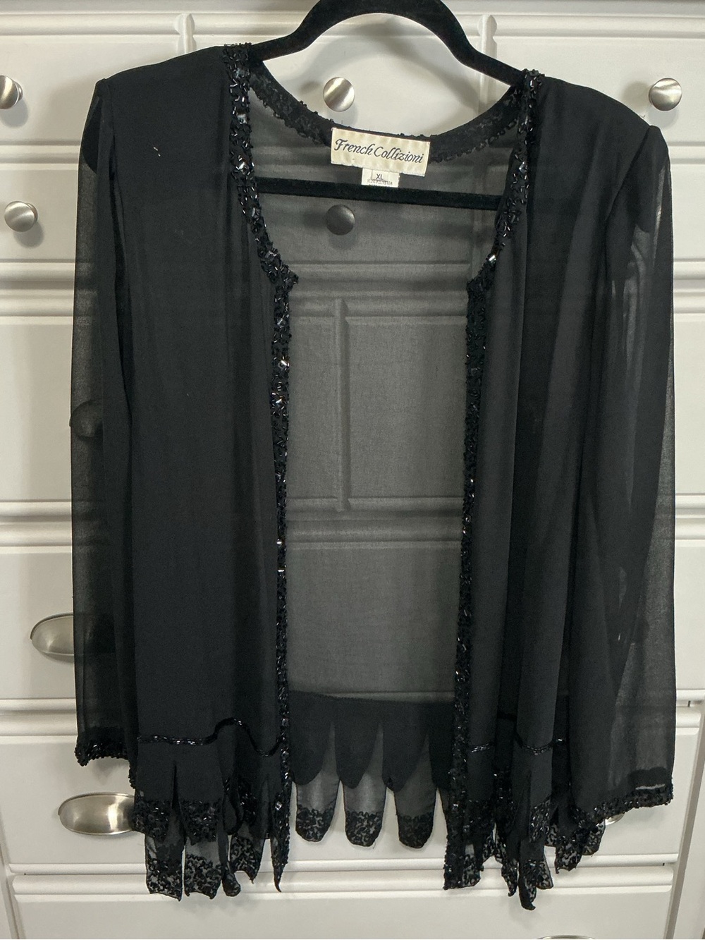 Vintage French Collizioni Sheer Beaded Open Front Cardigan XL